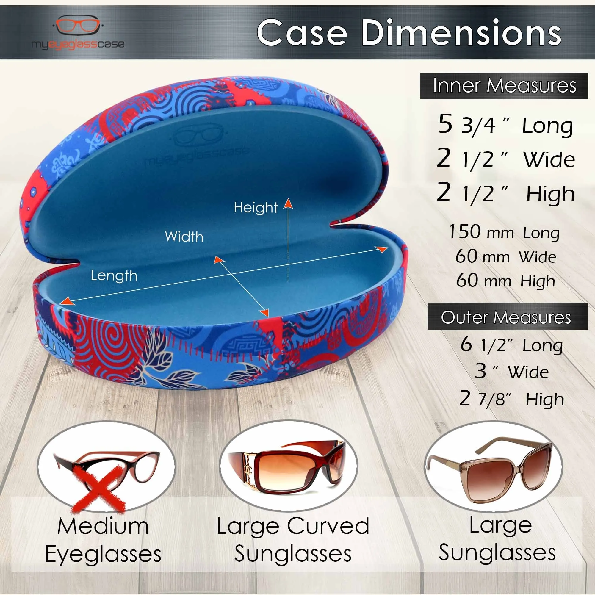 Women extra large sunglasses case - Large glasses holder w/ Pouch & Cloth (AS179 Patchwork)