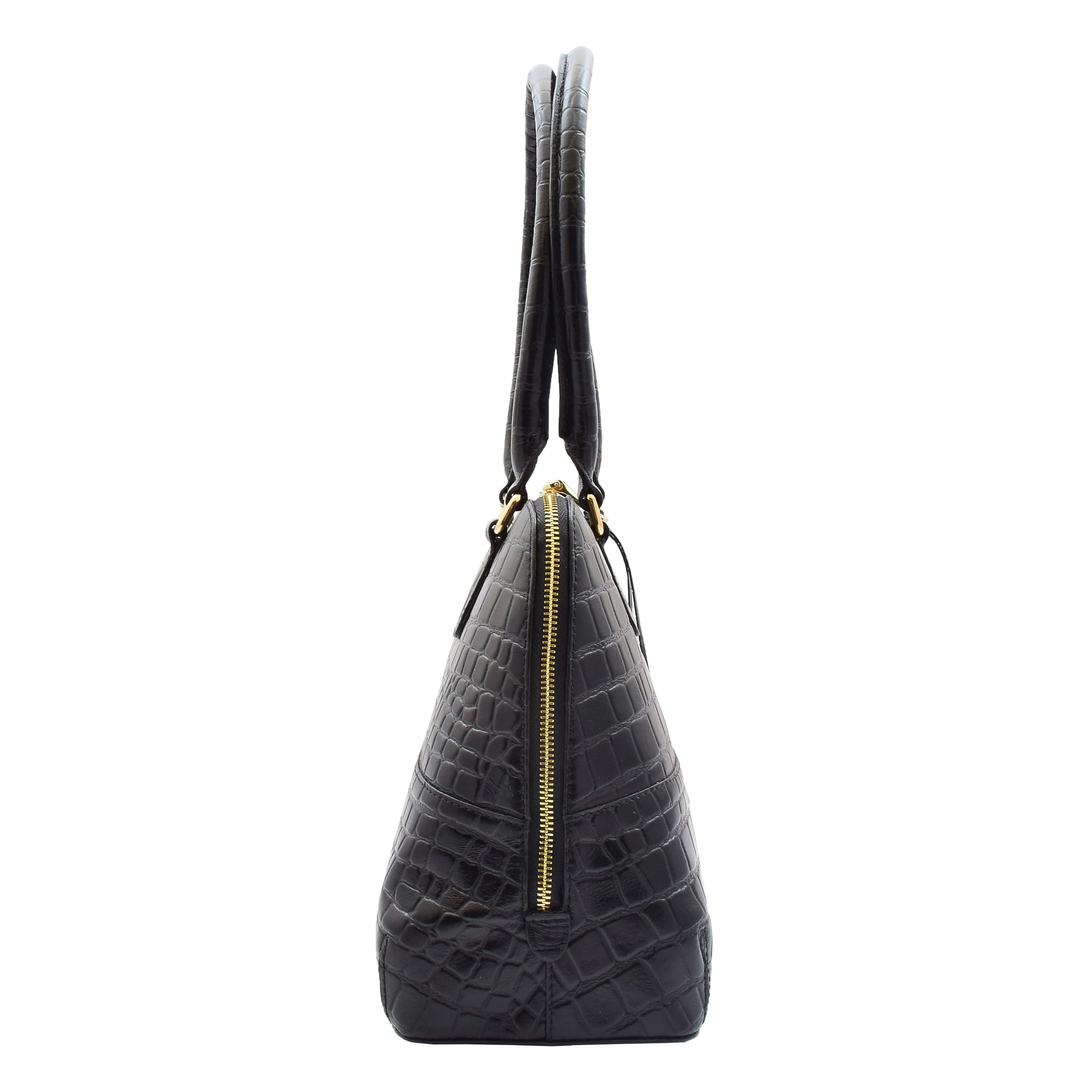 Womens Leather Hobo Bag Croc Print Annabelle Black