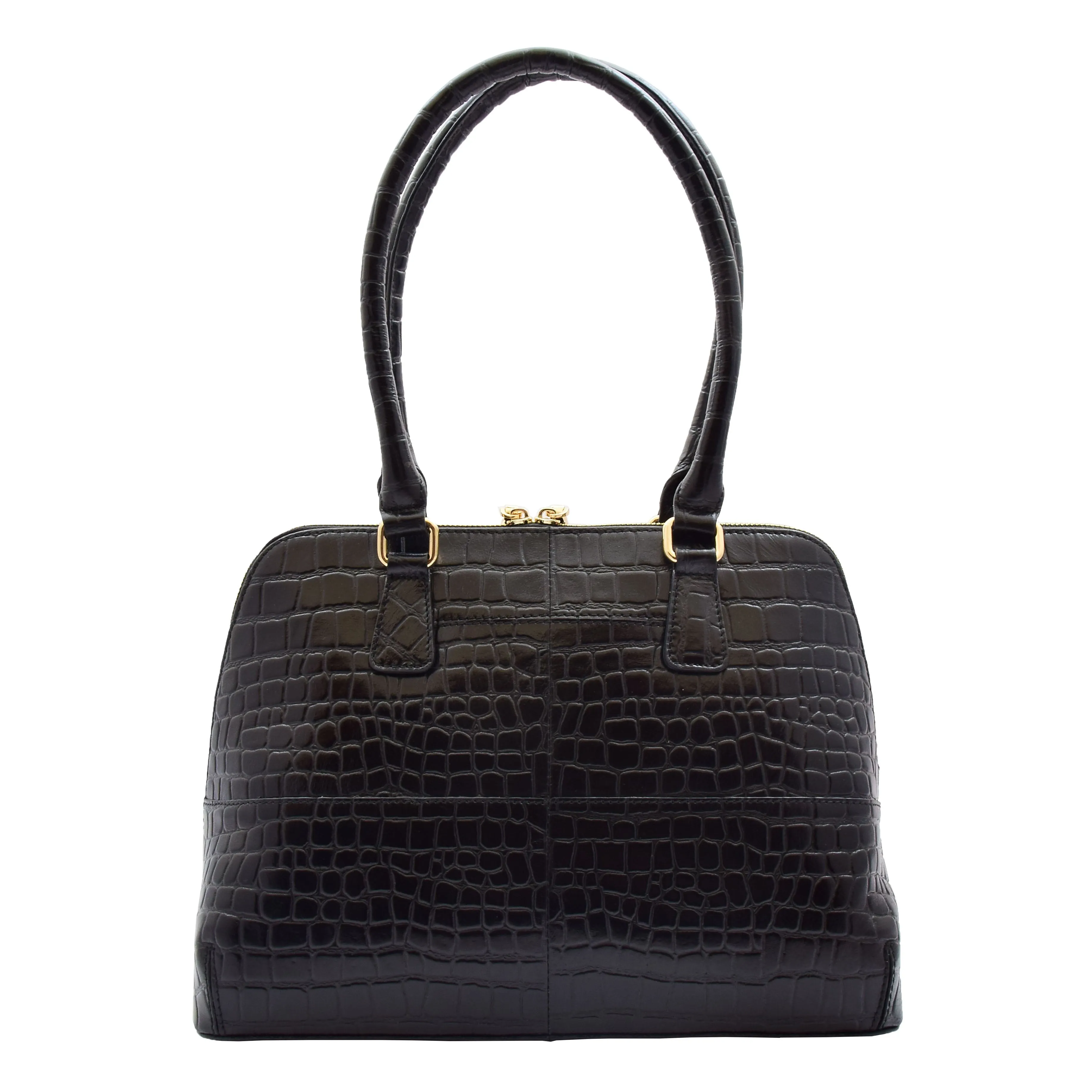 Womens Leather Hobo Bag Croc Print Annabelle Black