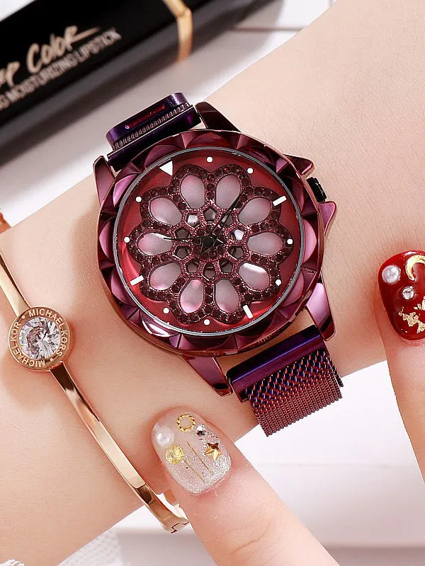 Women's Watch Diamond Blooming Flower Pattern Milan Strap elegant Watch