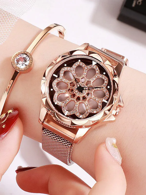 Women's Watch Diamond Blooming Flower Pattern Milan Strap elegant Watch