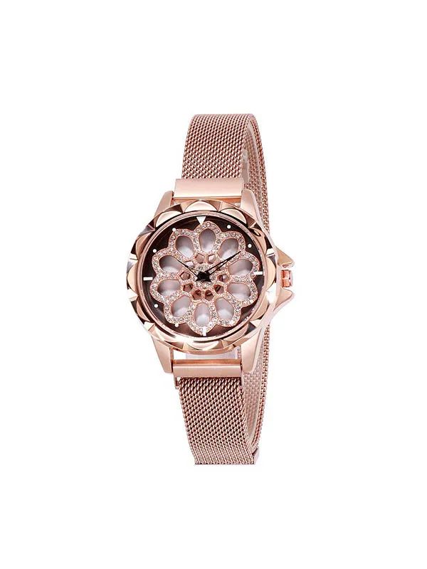 Women's Watch Diamond Blooming Flower Pattern Milan Strap elegant Watch