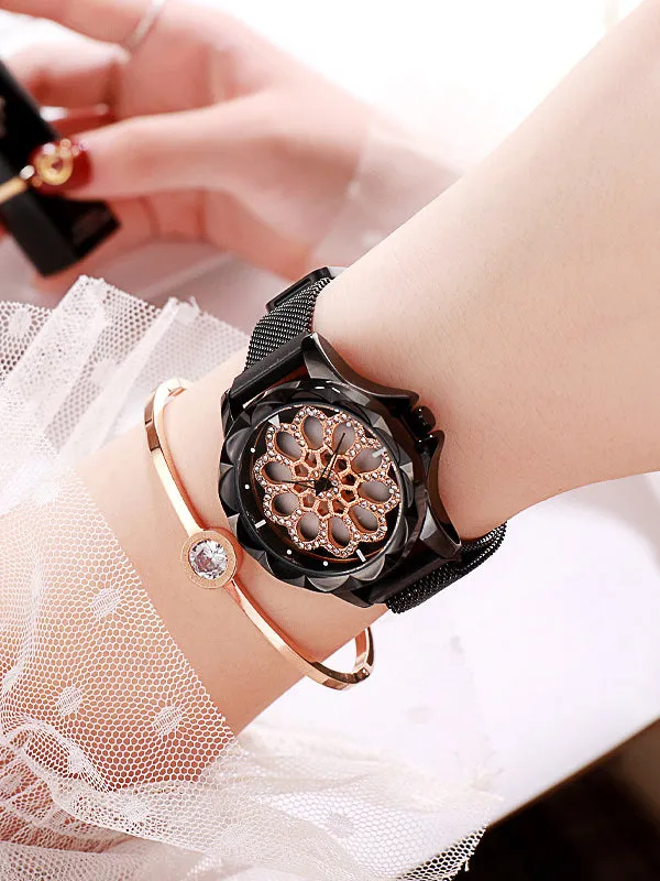 Women's Watch Diamond Blooming Flower Pattern Milan Strap elegant Watch