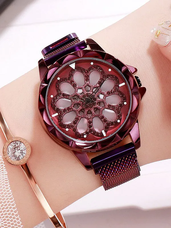 Women's Watch Diamond Blooming Flower Pattern Milan Strap elegant Watch