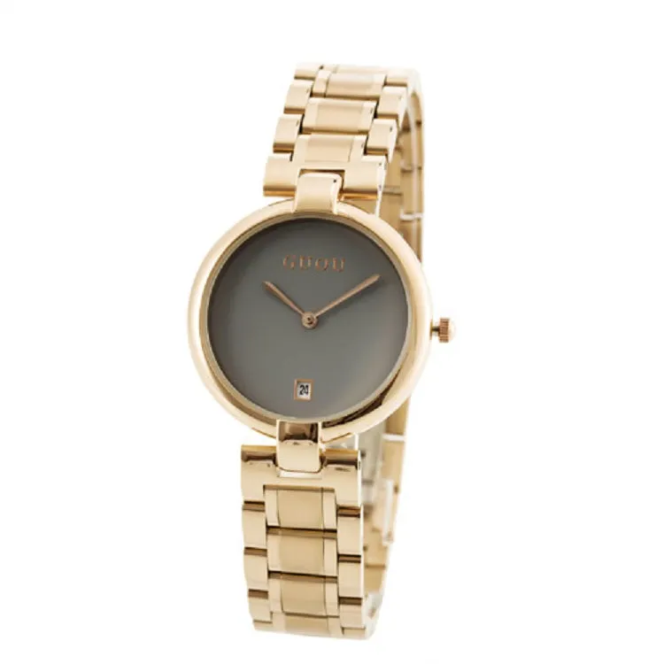 Women's Watch Gold black large dial Stainless Steel Strap elegant watch