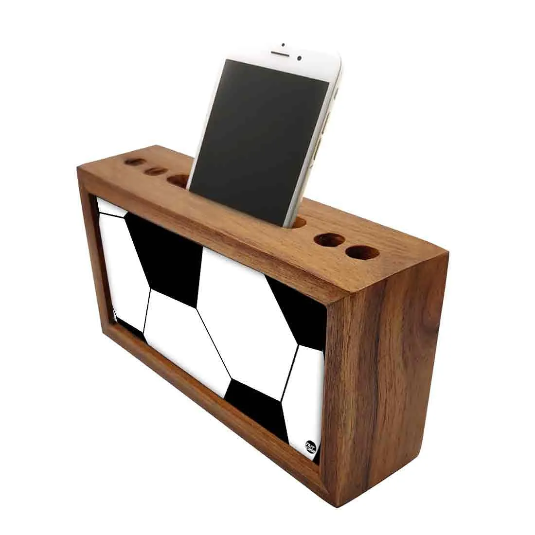 Wood Desk Accessories Phone Stand With Pen Holder - Football