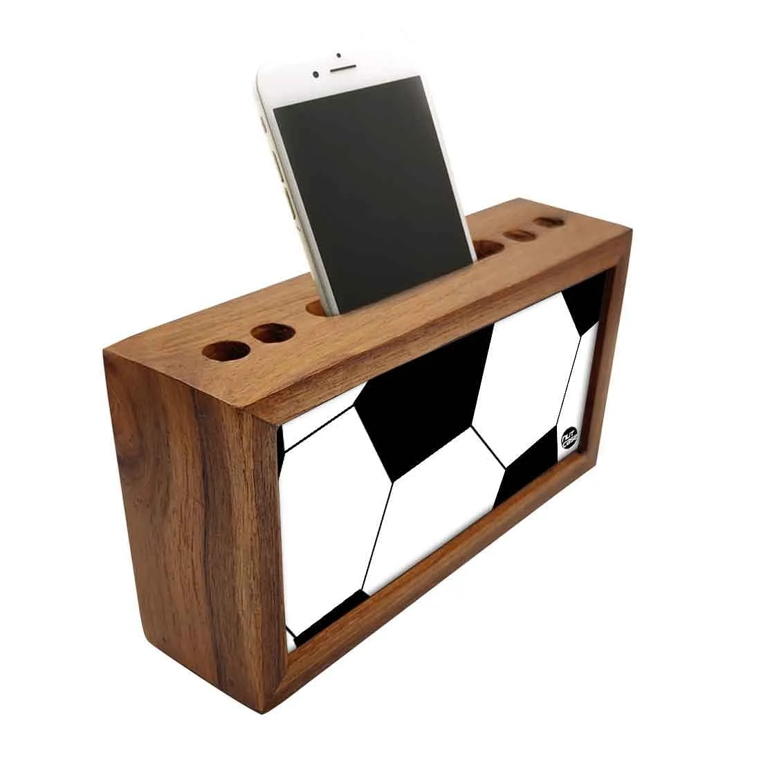 Wood Desk Accessories Phone Stand With Pen Holder - Football