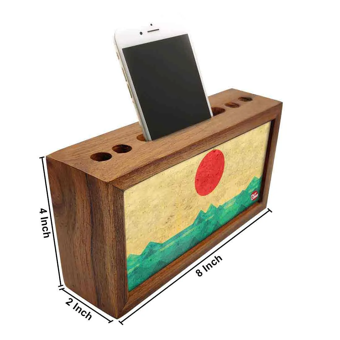 Wooden desk organizer Pen Mobile Stand - Rising Sun