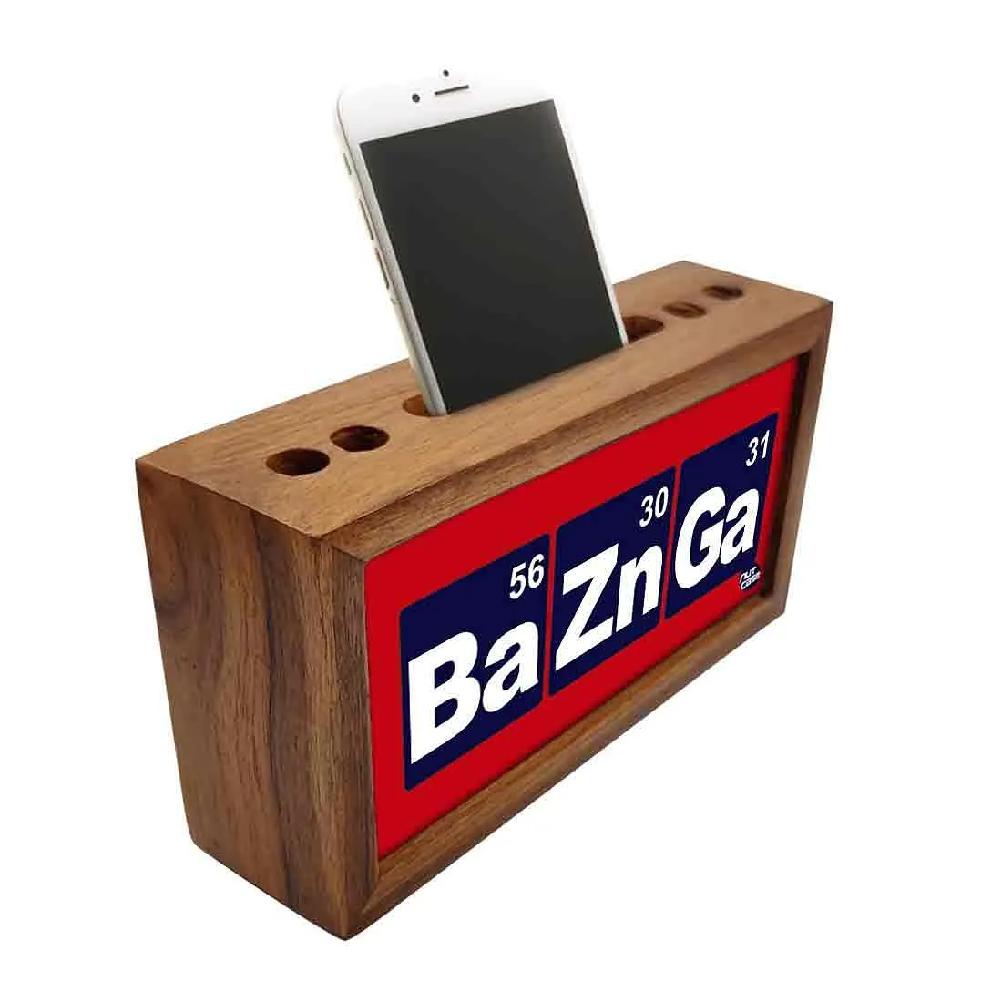 Wooden Mobile and Pen Holder Office Desk Organizer - Bazinga Red