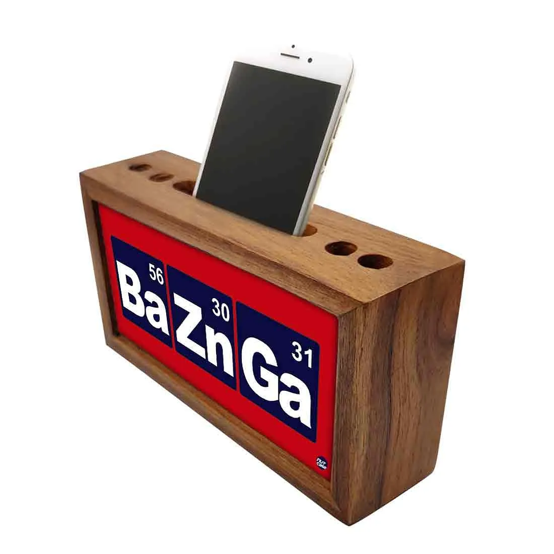 Wooden Mobile and Pen Holder Office Desk Organizer - Bazinga Red