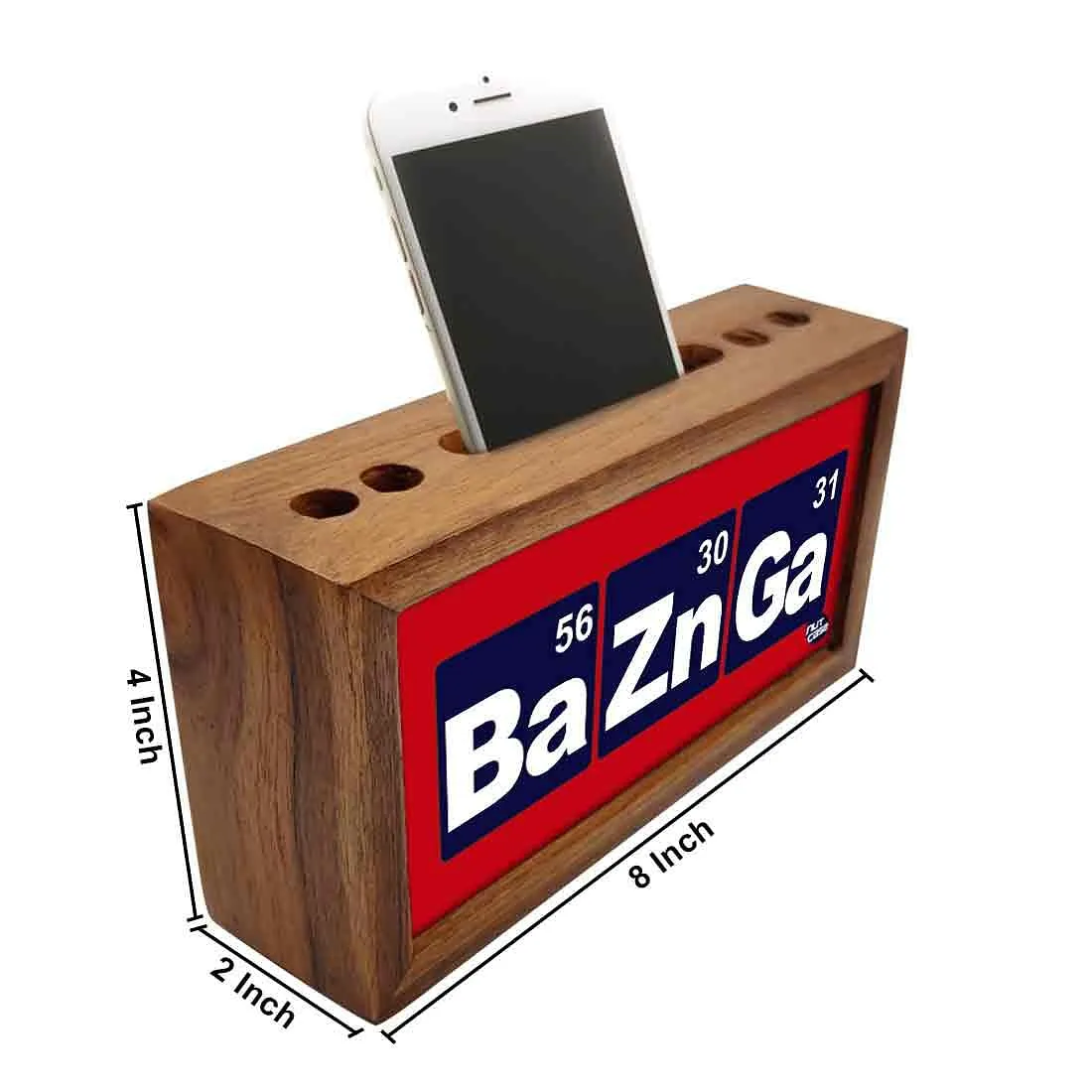 Wooden Mobile and Pen Holder Office Desk Organizer - Bazinga Red