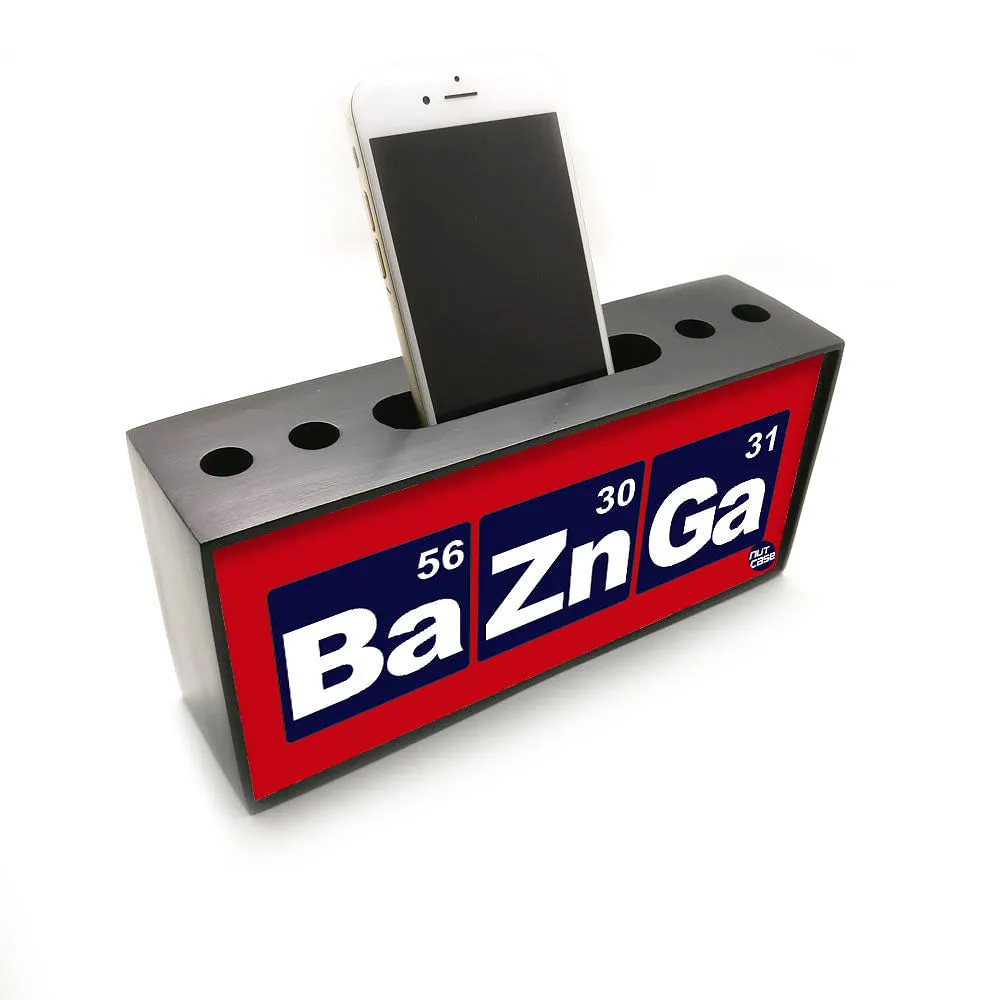 Wooden Mobile and Pen Holder Office Desk Organizer - Bazinga Red