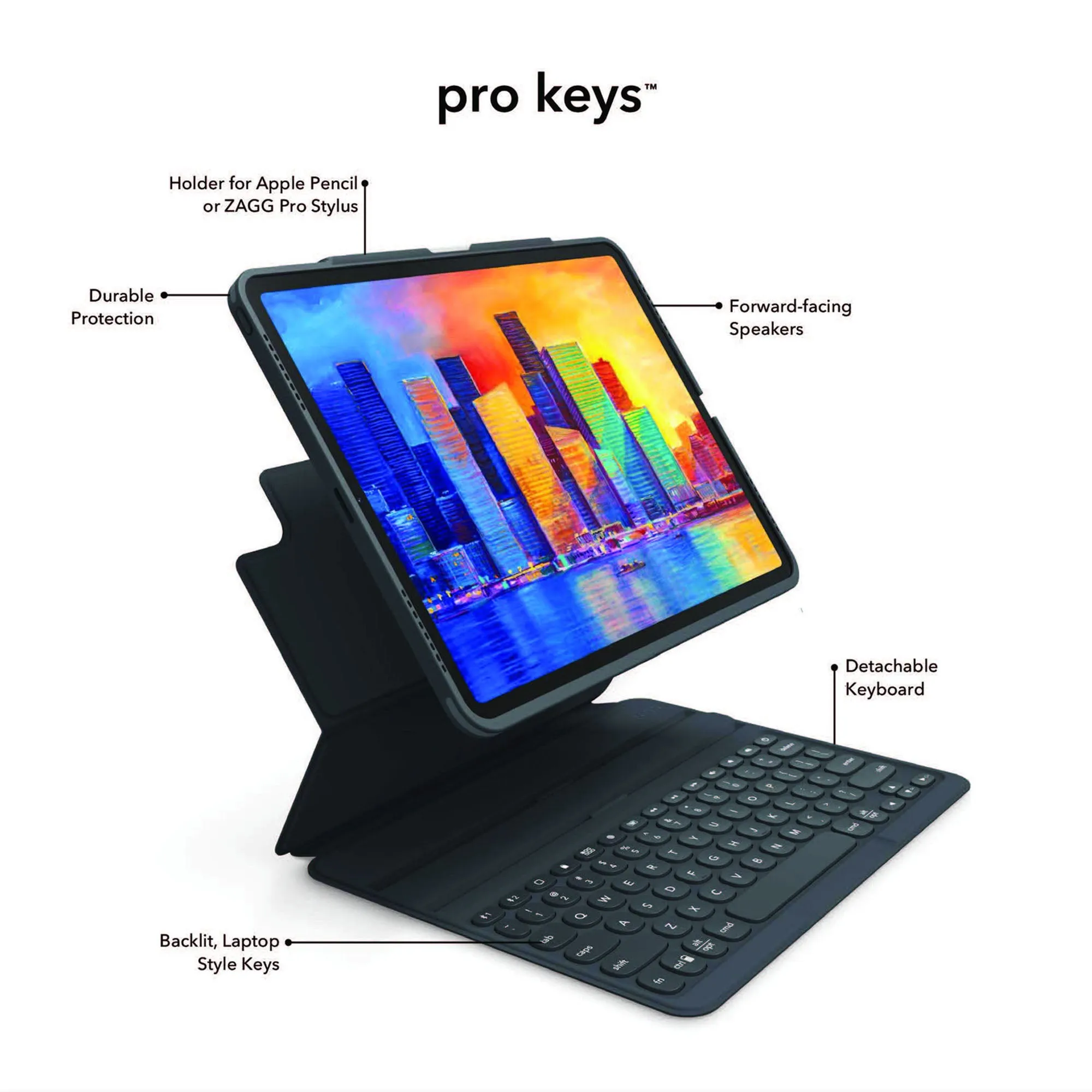 ZAGG Pro Keys Keyboard for iPad Air 13" (2024) M2 / iPad Pro 12.9" ( 2022 / 2021 / 2020 / 2018 ) 3rd - 6th Gen - Black